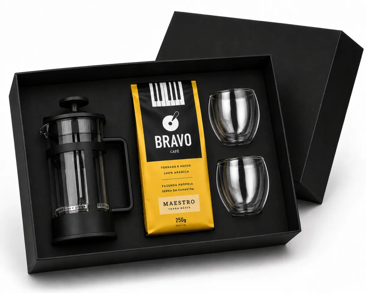 Kit corporativo de café em caixa personalizada