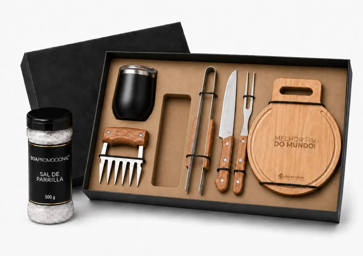 Kit corporativo para churrasco em caixa personalizada